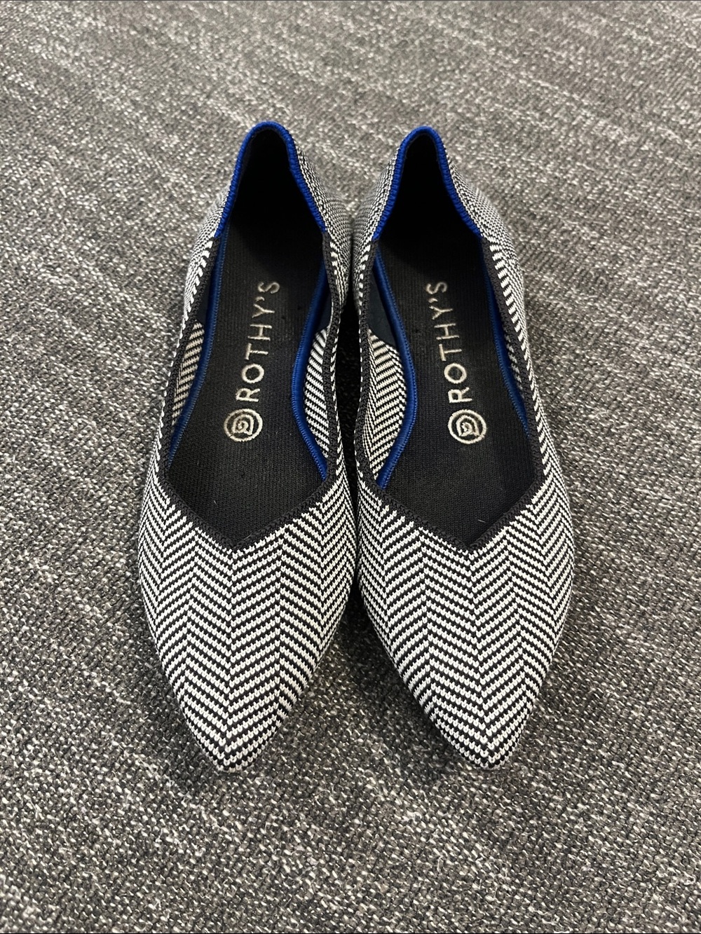 Rothy's The Point Black & White Herringbone Flats